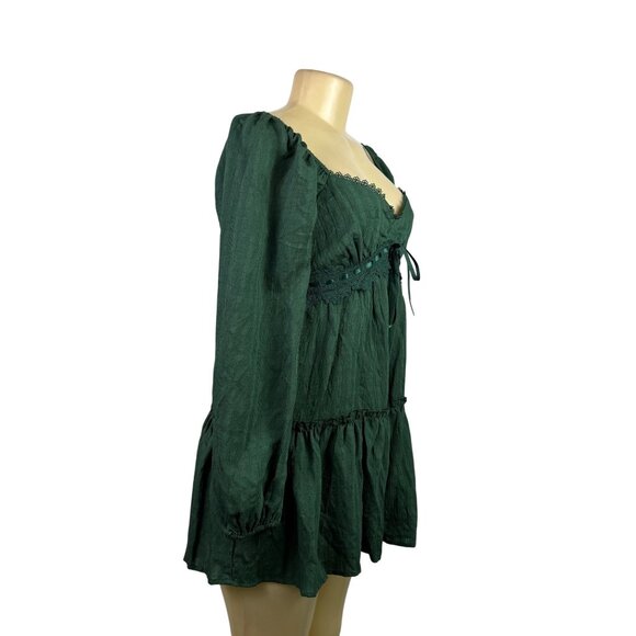 Altard State Womens Hunter Green Blend Mini Dress Lace Detail Long Sleeve Sz M - Picture 2 of 15